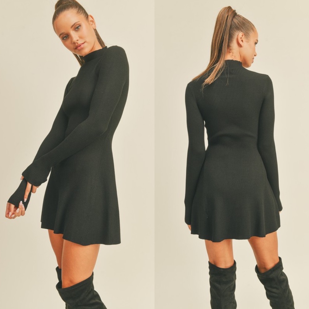 ✨24 HOUR SALE✨ City Life Fit and Flare Black Sweater Dress - Picture 3 of 4